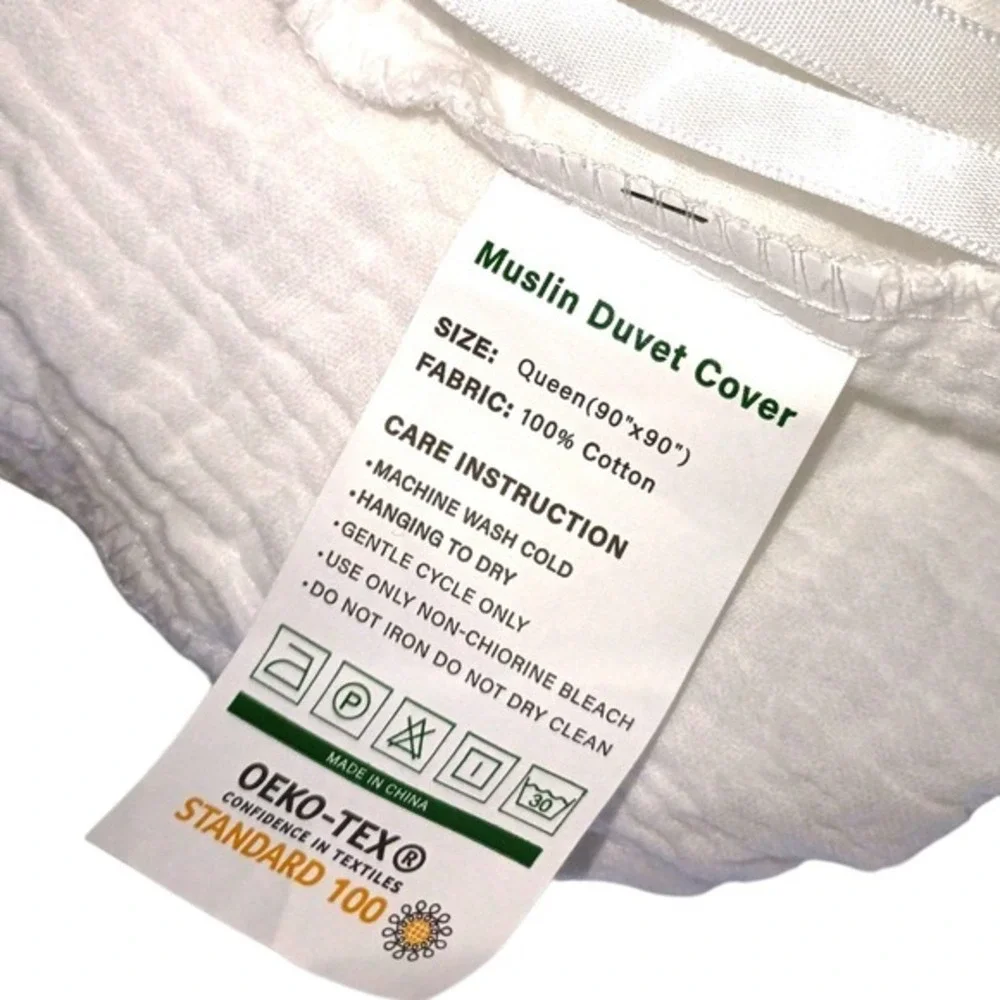 White Muslin Duvet Cover Queen 90x90 100% Cotton Textured‎ Gauze Zipper Closure